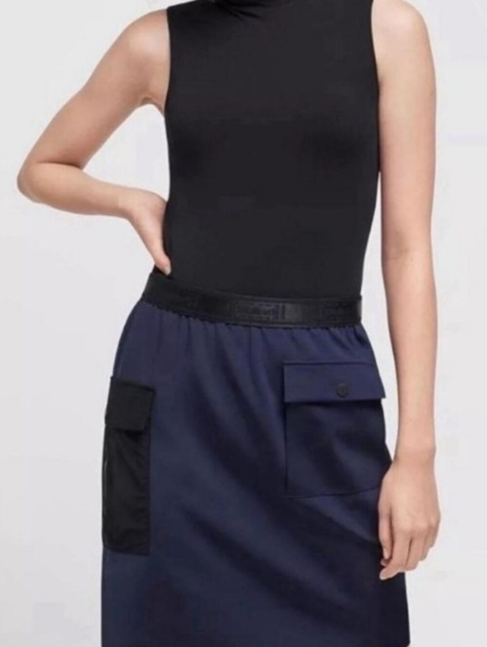 Wolford Navy Mini Skirt with Black Cargo Pockets